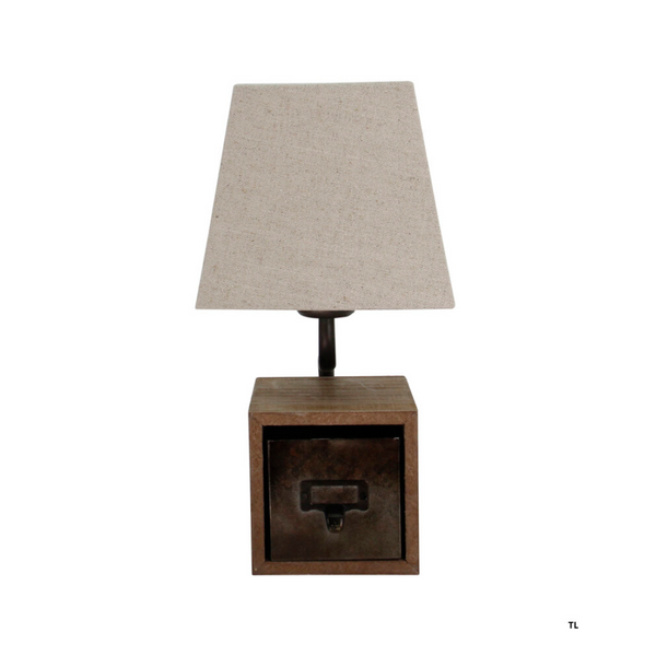 Various Nachttischlampe aus Holz mit E27 Fassung - Tischlampe Vintage mit natürlichem Look und Aufbewahrungsmöglichkeit