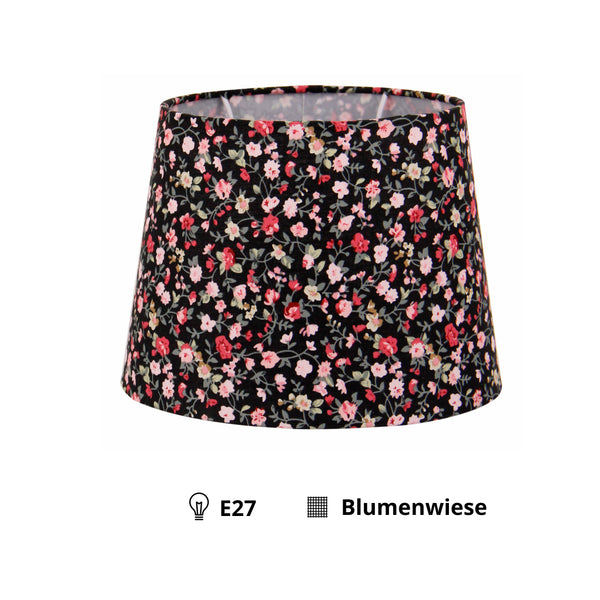 Various Blumen Lampenschirm Drum rund - Schwarz – 20 oder 25 cm – Romantisches Design