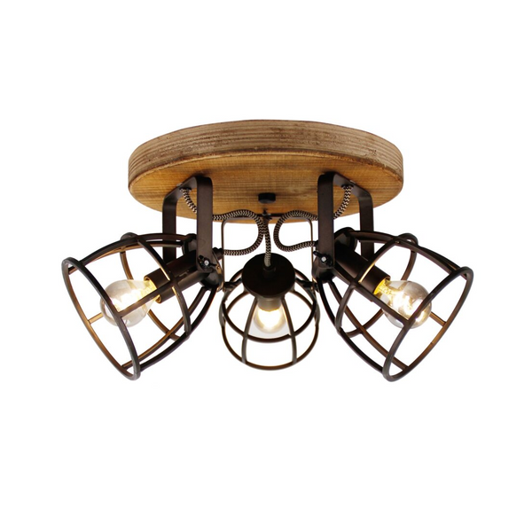 Various Ceiling Lamp LED Spotlight Metal / Wood Swivelling 3-bulb E14 Ø 16cm - Perfect Ceiling Lamp Living Room Without Bulb