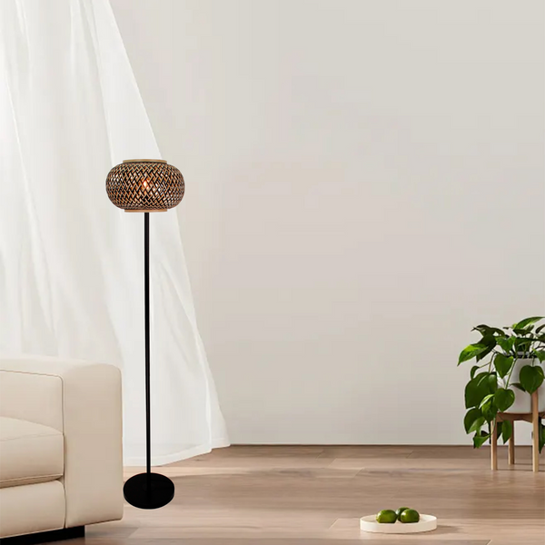Various Stehlampe Wohnzimmer, 1 Flammig Vintage Design, Metall/Bambus, E27 Fassung, Beige/Schwarz, Durchmesser 38 cm, Dimmbar, Ohne Leuchtmittel