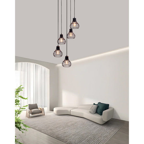 Various Cipolle hanging lamp – 5 bulbs – Ø16 cm – black - metal – E27