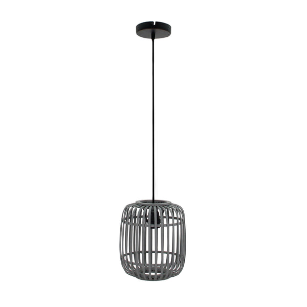 Detailansicht der grauen Woven Pendelleuchte mit modernem Design. Perfekt für eine stilvolle Beleuchtung über dem Esstisch.