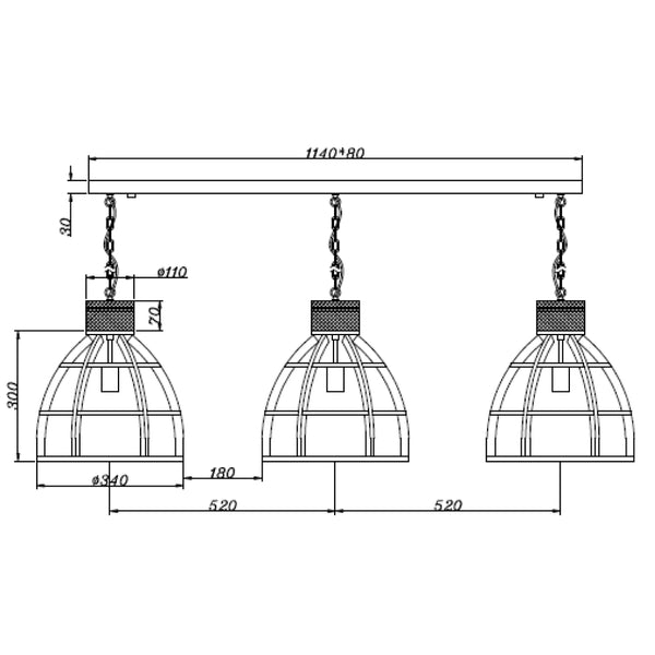 Various Frame Pendelleuchte 3-flammig – Markantes Design mit Metal und Holzakzenten