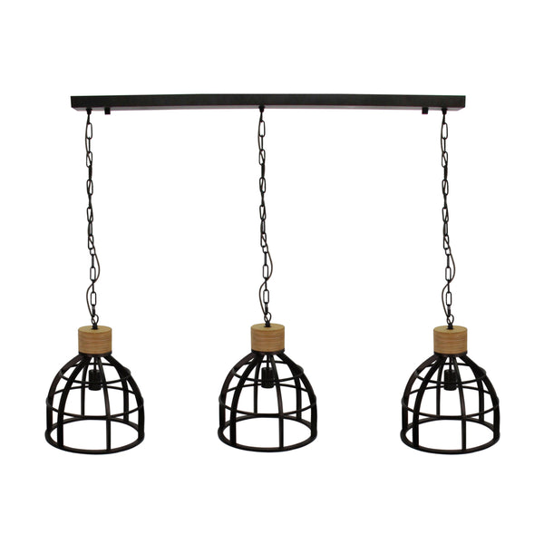 Various Frame Pendelleuchte 3-flammig – Markantes Design mit Metal und Holzakzenten