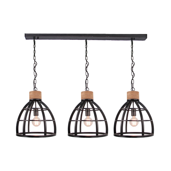 Various Frame Pendelleuchte 3-flammig – Markantes Design mit Metal und Holzakzenten