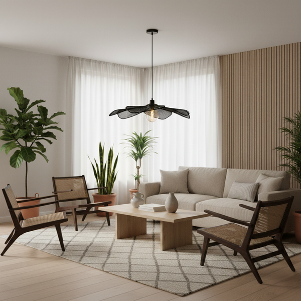 Various Schmetterling Pendelleuchte – Ø80 cm – 1-flammig – Natürliches Aussehen – Blattförmiges Design – E27-Fassung – Schwarz