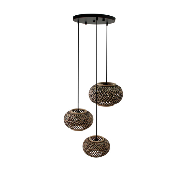 Various Weaving Pendelleuchte – 3 Höhen mit 3 Bambus-Schirmen Ø28cm – Stilvolle Beleuchtung im Natur-Look