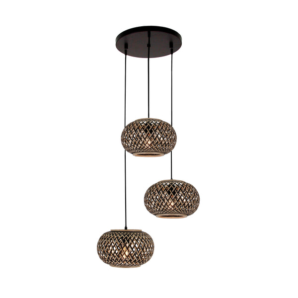 Various Weaving Pendelleuchte – 3 Höhen mit 3 Bambus-Schirmen Ø28cm – Stilvolle Beleuchtung im Natur-Look