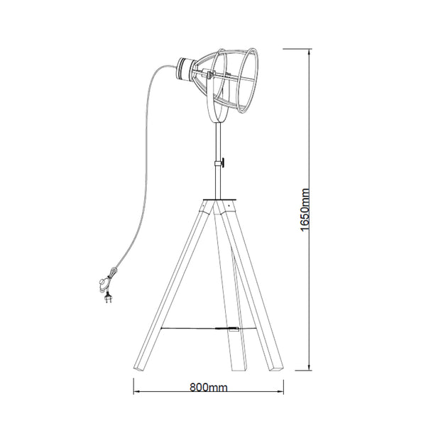 Various Frame Stehlampe – Industrielles Design mit Metall-Schirm und Holz-Stativ (165 cm)