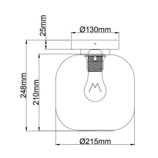 Schwarze Chericoni Specchio Glas-Deckenlampe, Ø21 cm, einflammig, edle Lichtquelle für Wohnbereiche.