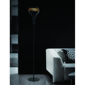 Schwarze Stehlampe mit Metallschirm und E27-Fassung