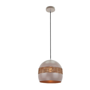 Various Caserta Pendelleuchte – 1-flammig – Taupe – Rattan – E27 – Frontansicht