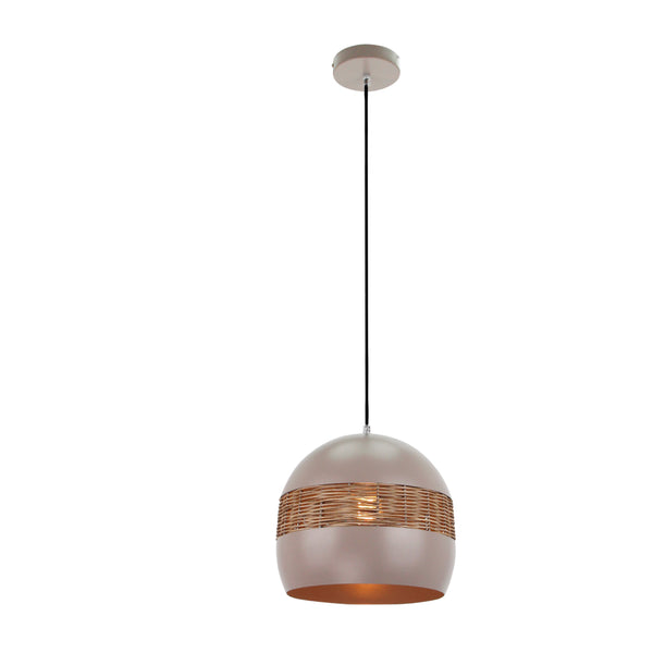 Various Caserta Pendelleuchte – 1-flammig – Taupe – Rattan – E27 – Frontansicht