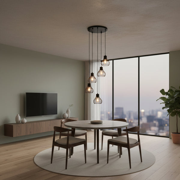 Various Cipolle Hängelampe – 5 flammig – Ø16 cm – Schwarz - Metall – E27