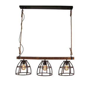 Various Frame 3-flammige Pendelleuchte aus Metall und Holz über Esstisch