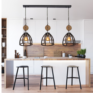 Chericoni Frame Serie Hängelampe – offenes Metall- und Holzdesign, 3 Lichtquellen