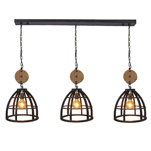 Various Frame Hängelampe Ø34 cm Schwarz mit Holz – industrielle 3-flammige Lampe