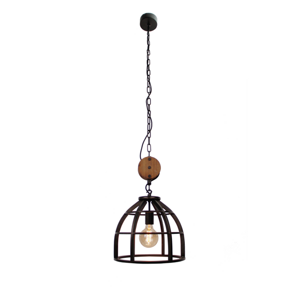 Various Frame Pendelleuchte Ø34 cm Schwarz mit Holzdetail