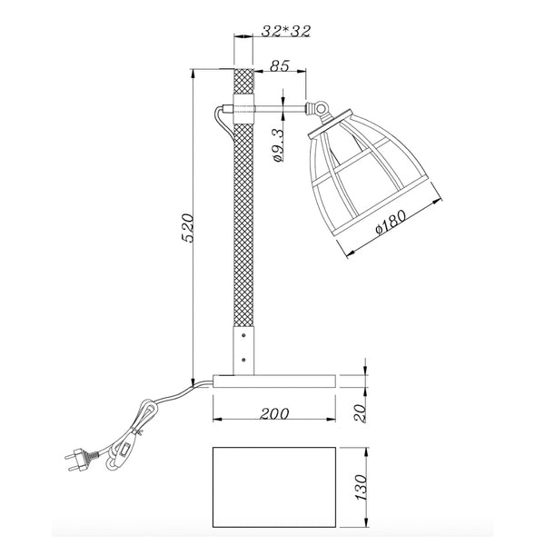 Robuste Tischlampe aus Metall und Holz für Schlafzimmer oder Wohnzimmer