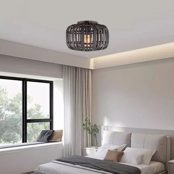 Various Rattan Deckenleuchte – Ø33 oder 40 cm – 1 flammig - Schwarz – Natürliches Material – E27