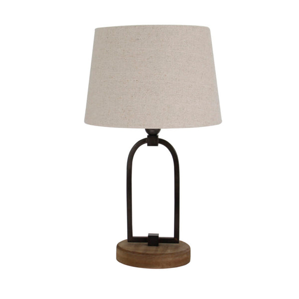 Various Vintage Tischlampe – E27 – Höhe 45 cm – Holzfuß & Metallbügel – Beiger Stoffschirm
