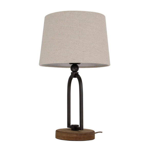Various Vintage Tischlampe – E27 – Höhe 45 cm – Holzfuß & Metallbügel – Beiger Stoffschirm