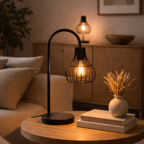 Various Cipolle Table Lamp – Modern Table Lamp in Industrial Design – Black – E27 – Metal Cage Lamp