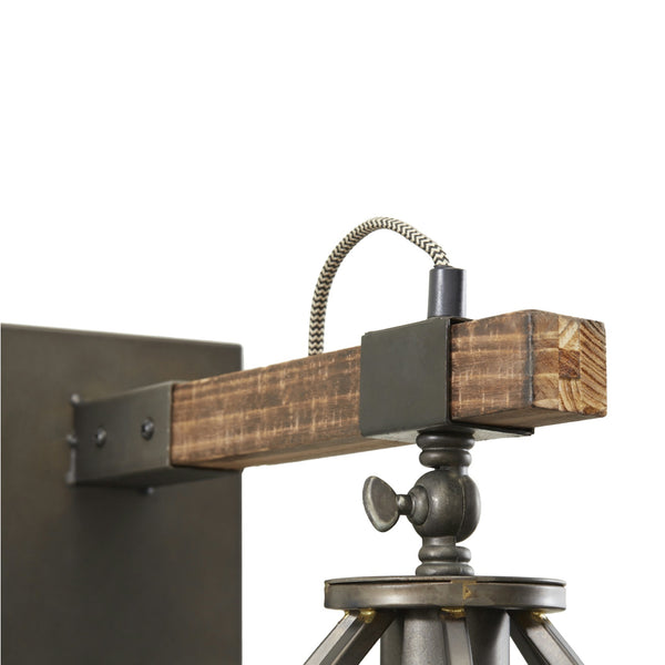 Various Frame Wandleuchte – Industrial Design aus Metall & Holz – Ø18 cm – E27 Fassung