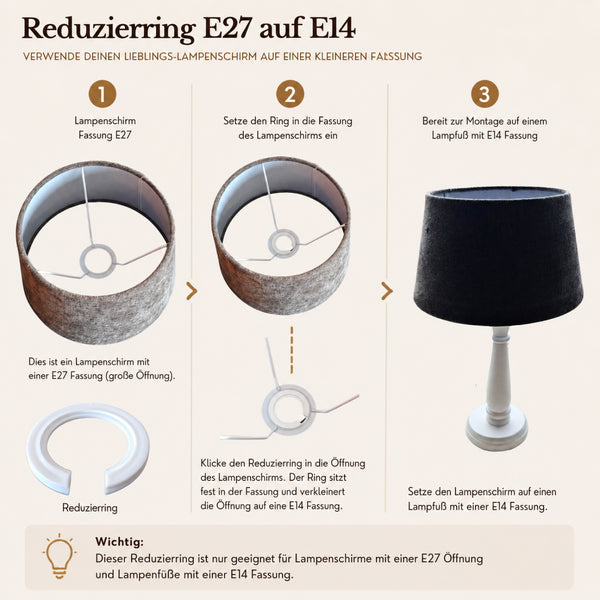 Reduzierring E27 auf E14 (2 Stück) | Für Lampenschirme mit E27-Öffnung