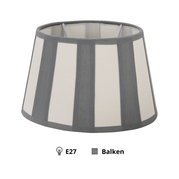 Detailaufnahme des ovalen Lampenschirms in Grau. Er ergänzt moderne Einrichtungen mit einem eleganten und zeitlosen Touch.