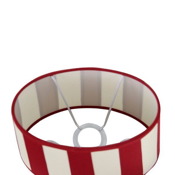 Detailaufnahme des rot-weißen Lampenschirms Oval. Modernes Design für einen lebendigen Akzent in jedem Wohnraum.