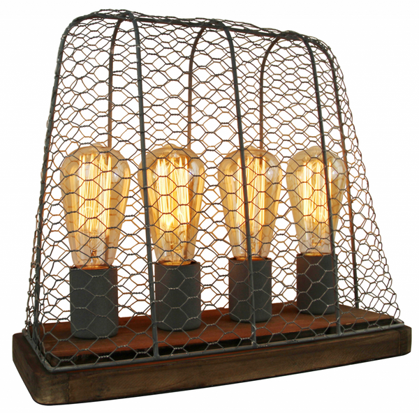 Industrielle Tischleuchte Quattro in Holz und Beton. Perfekt für einen modernen Look in Wohnzimmer oder Büro.