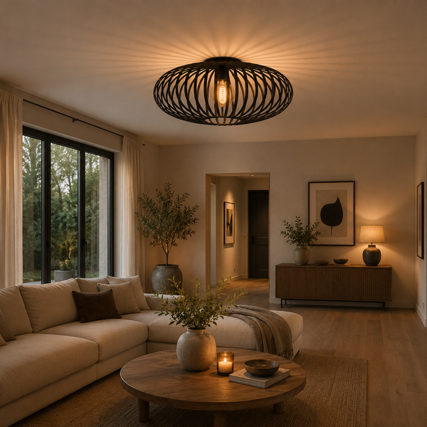 Die schwarze Curvato Deckenleuchte bringt industriellen Charme in moderne Räume. Ideal für eine gemütliche Atmosphäre.
