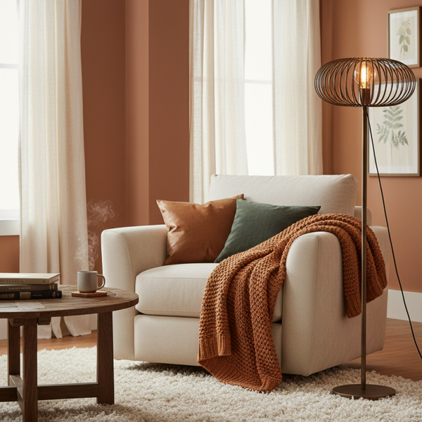 Die bronzene Stehleuchte Curvato besticht durch ihr modernes Design. Sie schafft eine gemütliche Atmosphäre in jedem Raum.