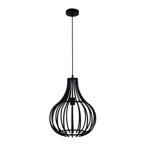Detailansicht der schwarzen Pendelleuchte Cipolle mit modernem Design. Perfekt für stimmungsvolles Licht über dem Esstisch.