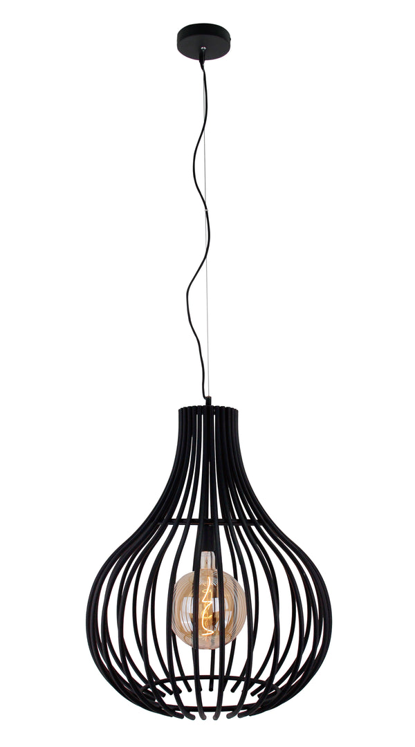 Detailaufnahme der modernen Pendelleuchte Cipolle in elegantem Schwarz.