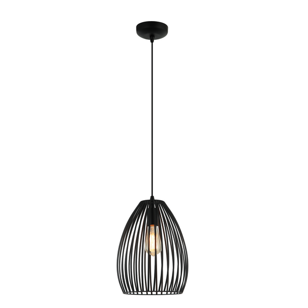 Moderne Pendelleuchte Rho in Schwarz aus Metall. Perfekt für industrielle Akzente in Ihrem Wohnraum.