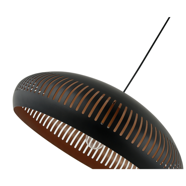 Schwarze Pendelleuchte Strisce aus Metall im industriellen Design.