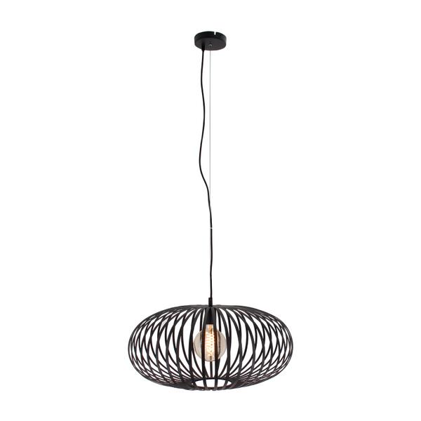 Die schwarze Pendelleuchte Curvato beeindruckt mit ihrem industriellen Design.