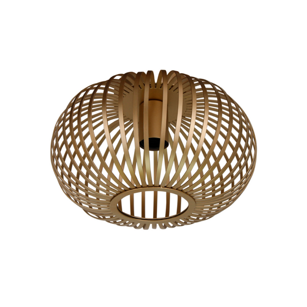 Detailaufnahme der goldenen Deckenleuchte Curvato. Modernes Design, das elegantes Licht in jeden Raum bringt.