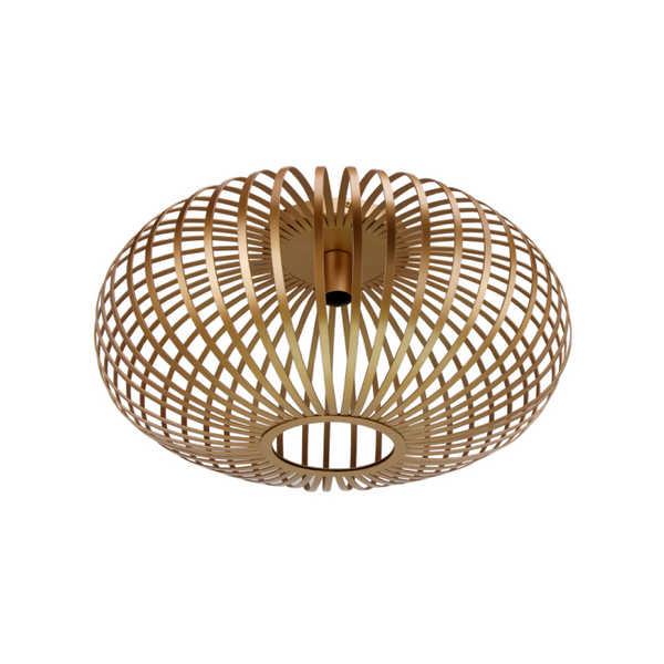 Detailaufnahme der goldenen Deckenleuchte Curvato. Ihr modernes Design setzt glänzende Akzente in jedem Raum.