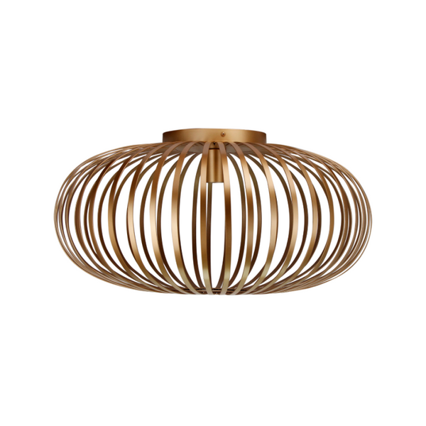 Detailaufnahme der goldenen Deckenleuchte Curvato mit modernem Design. Ihr Glanz setzt besondere Akzente in jedem Raum.