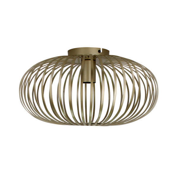 Detailansicht der goldenen Deckenleuchte Curvato mit modernem Design. Sie verleiht jedem Raum einen Hauch von Eleganz.