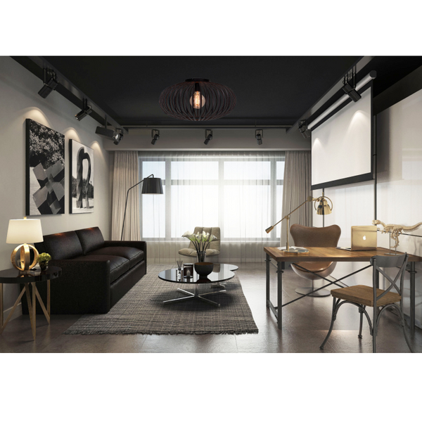 Detailaufnahme der schwarzen Curvato Deckenleuchte mit modernem Industriedesign.