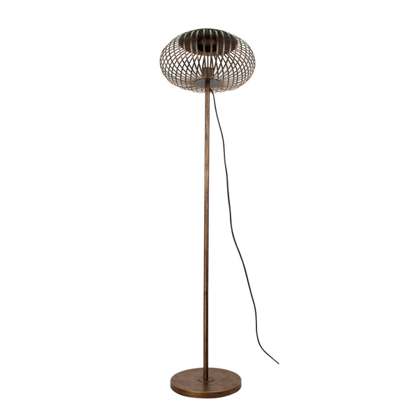 Detailaufnahme der modernen Stehleuchte Curvato in Bronze. Sie bringt elegantes Licht und Wärme in Ihr Zuhause.