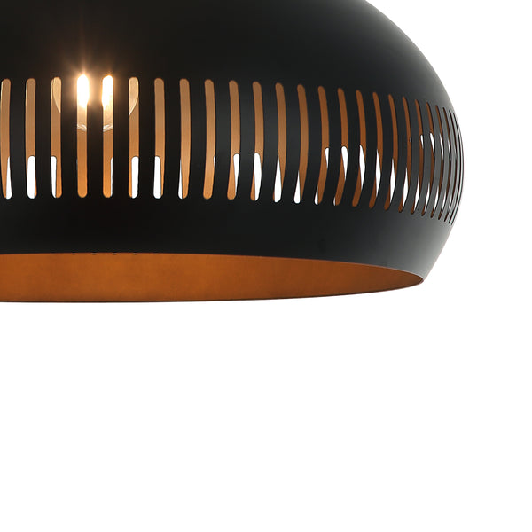 Detailaufnahme der Duomo Pendelleuchte in Schwarz und Gold. Sie verleiht jedem Raum ein modernes, elegantes Flair.