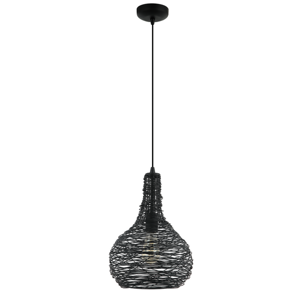 Detailaufnahme der schwarzen Pendelleuchte Filo Sottile. Ihr minimalistisches Design bringt Eleganz in moderne Räume.