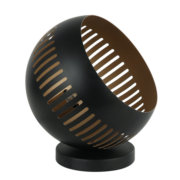 Detailaufnahme der modernen Globo Tischleuchte in Schwarz und Gold. Sie verleiht jedem Raum ein elegantes Ambiente.