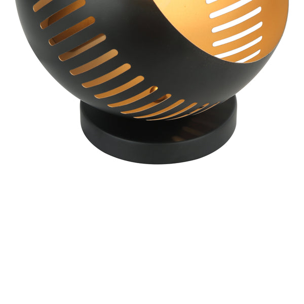 Detailaufnahme der modernen Globo Tischleuchte in Schwarz und Gold. Sie bringt elegantes Licht in Ihr Zuhause.