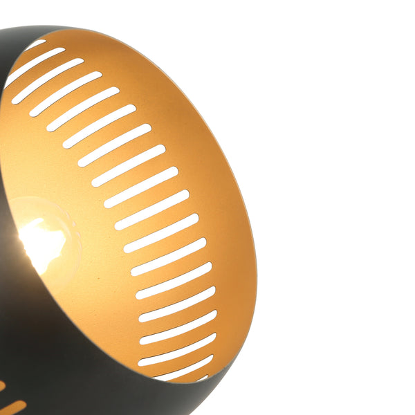 Detailaufnahme der Globo Tischleuchte in Schwarz und Gold. Diese moderne Leuchte setzt elegante Akzente auf jedem Tisch.